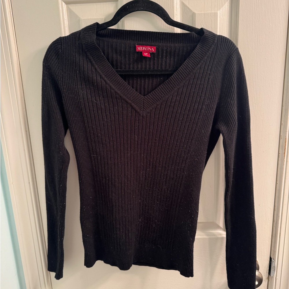 Merona Women’s Ribbed V-Neck Pullover Sweater Small | Sleek Casual Office